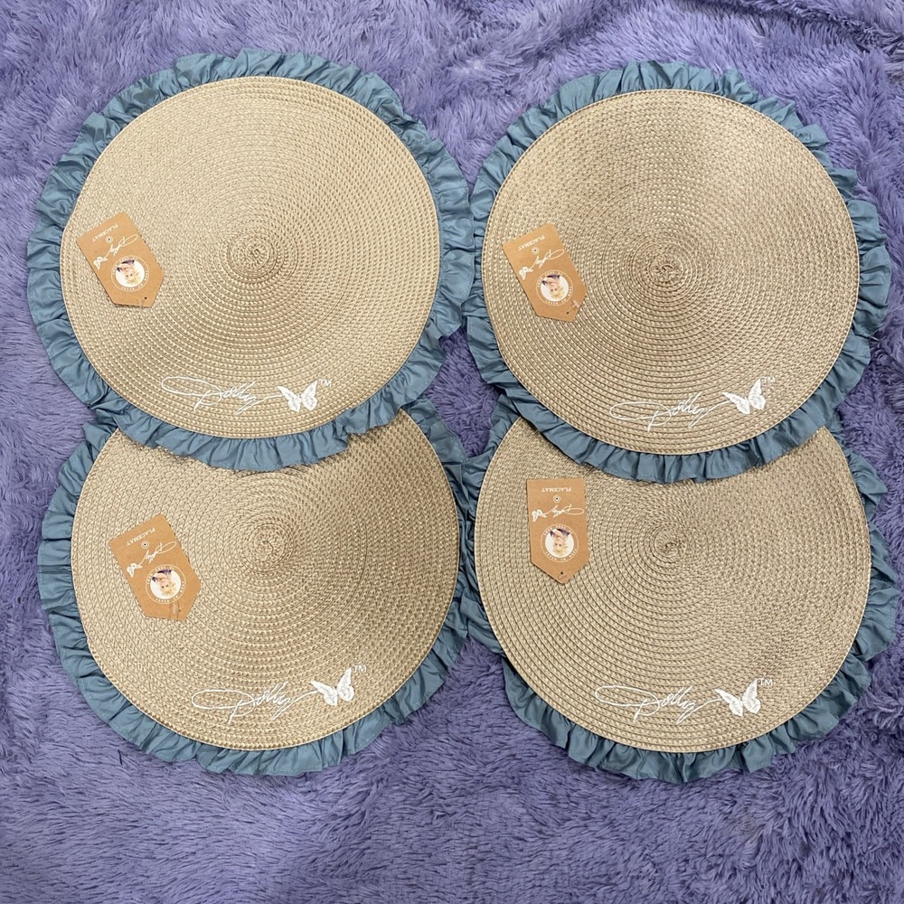 Dolly Parton Blue Ruffle Round Placemats Set of 4 Viral‎ Discontinued NEW